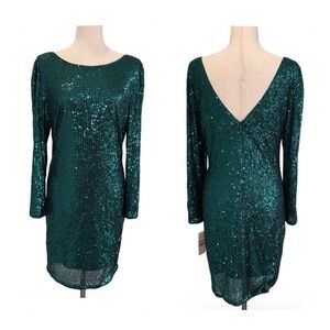 Nanette Lepore Teal Sequin Long Sleeve Dress